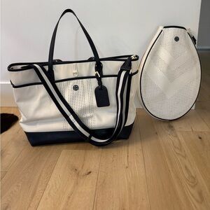 Tory Burch white and navy tennis Tote